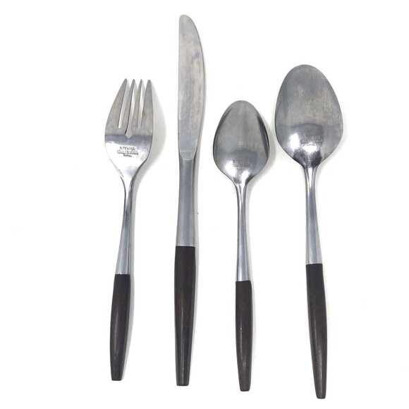 Interpur INR2 Stainless Wood Brown Handle Japan Flatware MCM 1 Place Setting - Picture 10 of 13